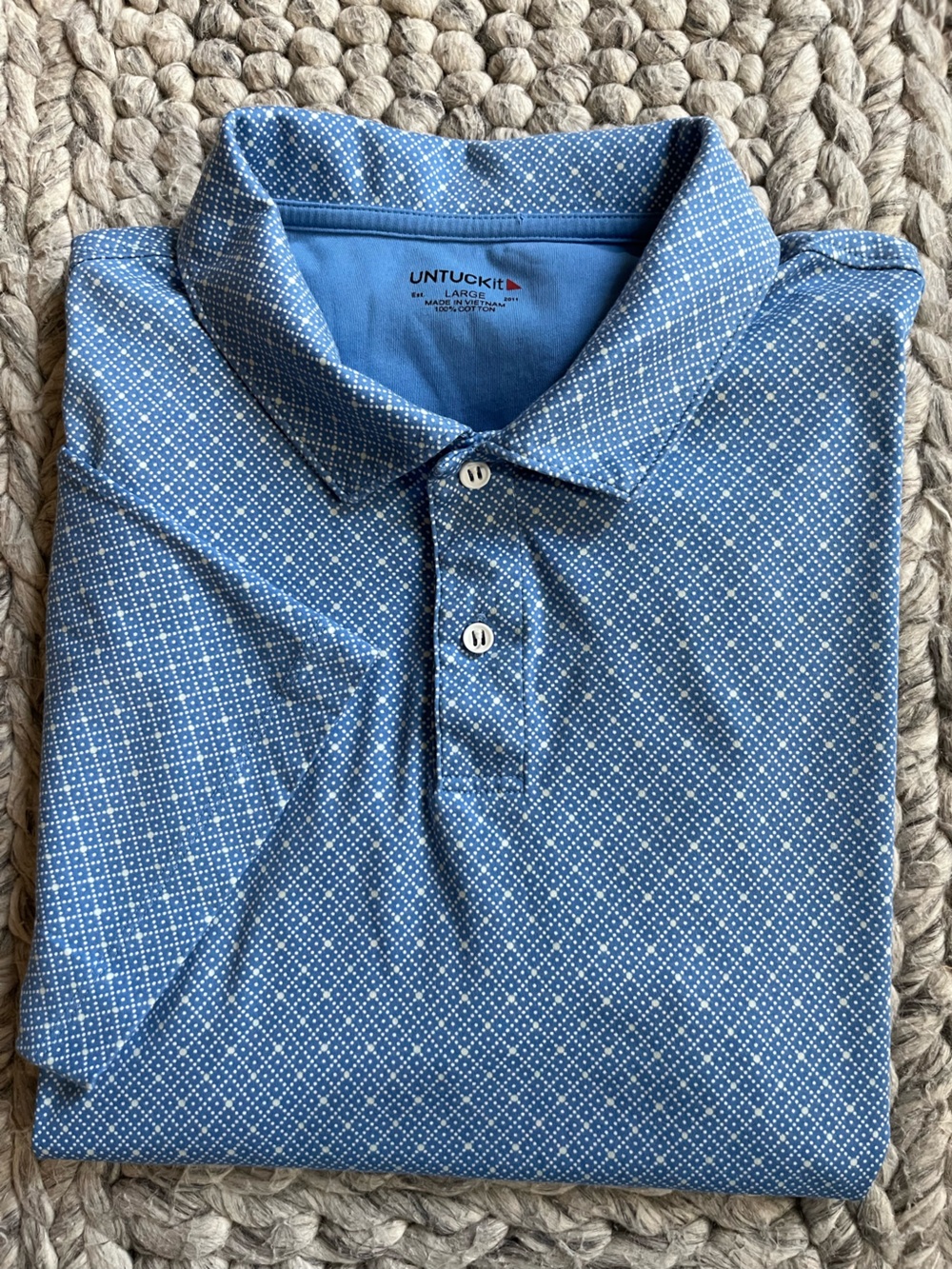UNTUCKit blue micro print performance polo